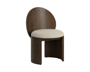 Sunpan Mitre Sculptural Oak Dining Chair with Arched Back and Upholstered Oatmeal Fabric Seat 113453