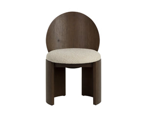Sunpan Mitre Sculptural Oak Dining Chair with Arched Back and Upholstered Oatmeal Fabric Seat 113453
