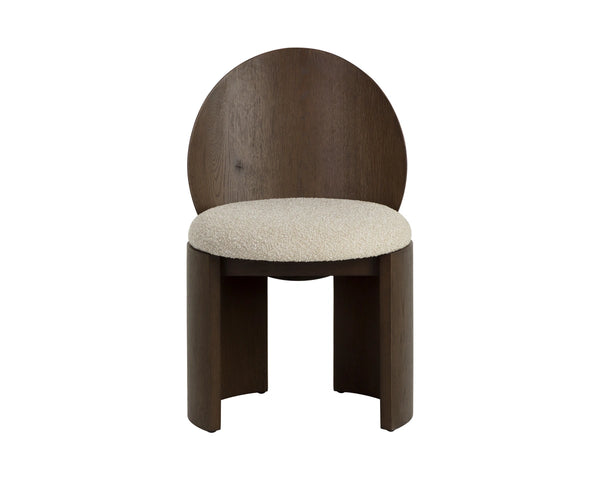 Sunpan Mitre Sculptural Oak Dining Chair with Arched Back and Upholstered Oatmeal Fabric Seat 113453