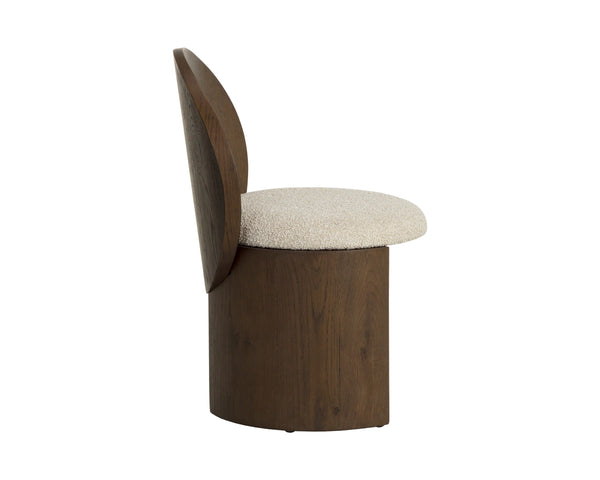 Sunpan Mitre Sculptural Oak Dining Chair with Arched Back and Upholstered Oatmeal Fabric Seat 113453