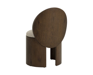 Sunpan Mitre Sculptural Oak Dining Chair with Arched Back and Upholstered Oatmeal Fabric Seat 113453