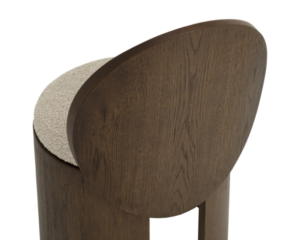 Sunpan Mitre Sculptural Oak Dining Chair with Arched Back and Upholstered Oatmeal Fabric Seat 113453