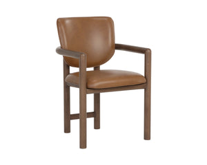 Sunpan Fremont Mid-Century Leather Dining Armchair with Sculpted Wood Frame and Cognac Finish 113454