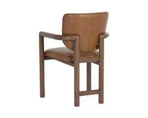 Sunpan Fremont Mid-Century Leather Dining Armchair with Sculpted Wood Frame and Cognac Finish 113454