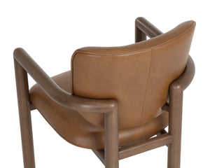 Sunpan Fremont Mid-Century Leather Dining Armchair with Sculpted Wood Frame and Cognac Finish 113454