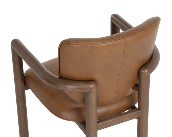 Sunpan Fremont Mid-Century Leather Dining Armchair with Sculpted Wood Frame and Cognac Finish 113454
