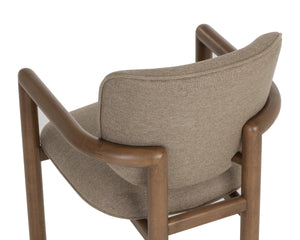 Sunpan Fremont Mid-Century Dining Arm Chair Sculpted Wood Frame Cushioned Taupe Seat 113455