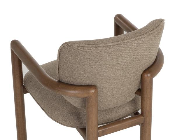 Sunpan Fremont Mid-Century Dining Arm Chair Sculpted Wood Frame Cushioned Taupe Seat 113455