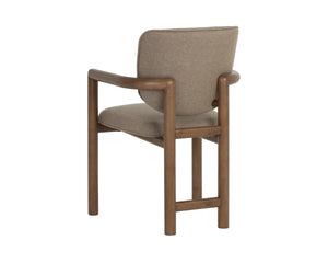 Sunpan Fremont Mid-Century Dining Arm Chair Sculpted Wood Frame Cushioned Taupe Seat 113455