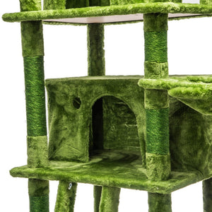 English Elm Large 7 Tier Plush Cat Tree with Dual Condos Hammock Sisal Posts for Multi Cat Homes Green W1578P447622