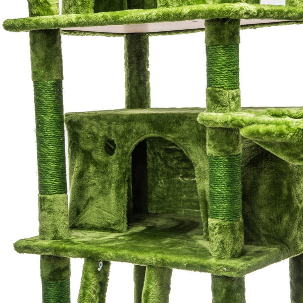 English Elm Large 7 Tier Plush Cat Tree with Dual Condos Hammock Sisal Posts for Multi Cat Homes Green W1578P447622
