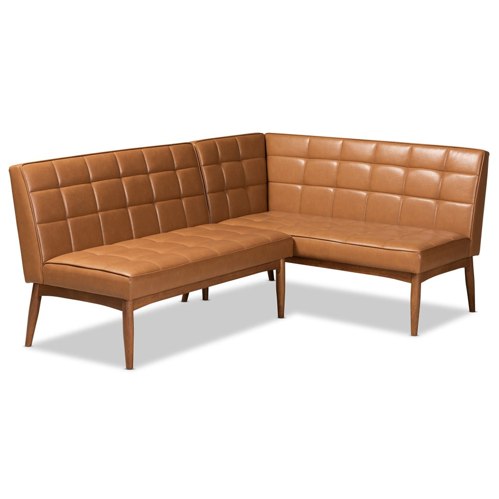 Baxton Studio Baxton Studio Sanford Mid-Century Banquette Set - Tan Faux Leather & Walnut, Space-Saving Comfort BBT8051.11-Tan/Walnut-2PC SF Bench