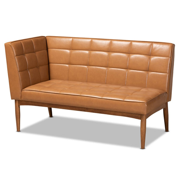 Baxton Studio Baxton Modern Tan Faux Leather Dining Nook Set with Walnut Wood & Comfortable Seating for Small Spaces Sanford 5-Piece BBT8051.11-Tan/Walnut-5PC Dining Nook Set