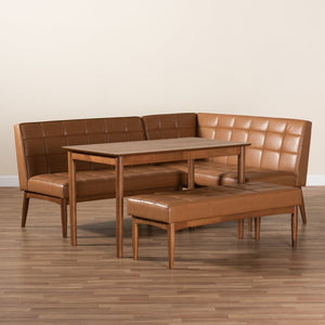 Baxton Studio Baxton Modern Tan Faux Leather Dining Nook Set with Walnut Wood & Comfortable Seating for Small Spaces Sanford BBT8051.11-Tan/Walnut-4PC Dining Nook Set