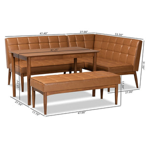 Baxton Studio Baxton Modern Tan Faux Leather Dining Nook Set with Walnut Wood & Comfortable Seating for Small Spaces Sanford BBT8051.11-Tan/Walnut-4PC Dining Nook Set