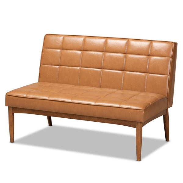 Baxton Studio Baxton Studio Sanford Mid-Century Banquette Set - Tan Faux Leather & Walnut, Space-Saving Comfort BBT8051.11-Tan/Walnut-2PC SF Bench