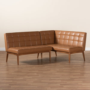 Baxton Studio Baxton Studio Sanford Mid-Century Banquette Set - Tan Faux Leather & Walnut, Space-Saving Comfort BBT8051.11-Tan/Walnut-2PC SF Bench