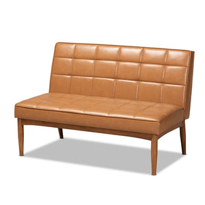 Baxton Studio Baxton Modern Tan Faux Leather Dining Nook Set with Walnut Wood & Comfortable Seating for Small Spaces Sanford 3-Piece BBT8051.11-Tan/Walnut-3PC Dining Nook Set