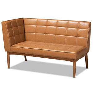 Baxton Studio Baxton Modern Tan Faux Leather Dining Nook Set with Walnut Wood & Comfortable Seating for Small Spaces Sanford 3-Piece BBT8051.11-Tan/Walnut-3PC Dining Nook Set