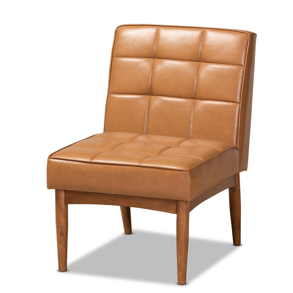 Baxton Studio Baxton Studio Sanford Mid-Century Modern Tan Faux Leather Dining Chair with Walnut Tapered Legs BBT8051.11-Tan/Walnut-CC
