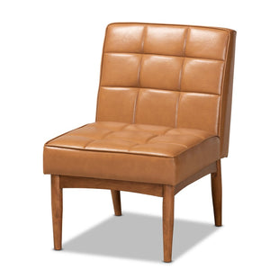 Baxton Studio Baxton Studio Sanford Mid-Century Modern Tan Faux Leather Dining Chair with Walnut Tapered Legs BBT8051.11-Tan/Walnut-CC