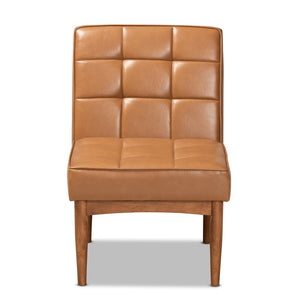 Baxton Studio Baxton Studio Sanford Mid-Century Modern Tan Faux Leather Dining Chair with Walnut Tapered Legs BBT8051.11-Tan/Walnut-CC