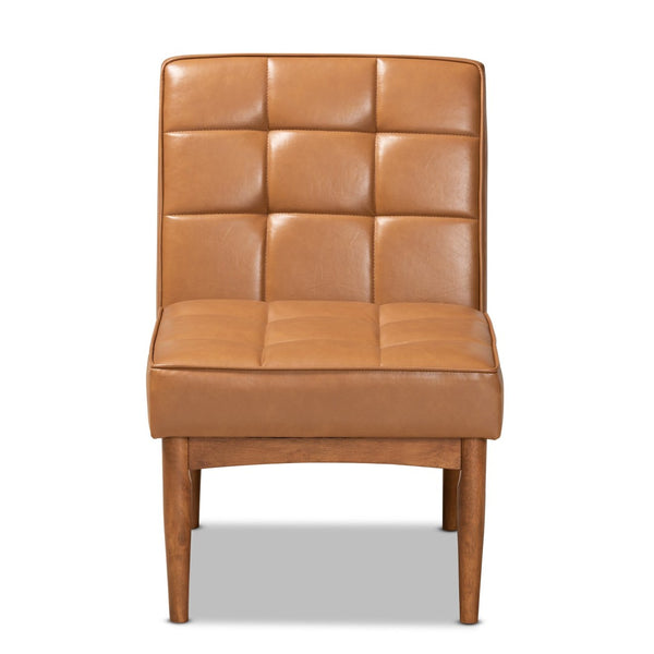 Baxton Studio Baxton Studio Sanford Mid-Century Modern Tan Faux Leather Dining Chair with Walnut Tapered Legs BBT8051.11-Tan/Walnut-CC