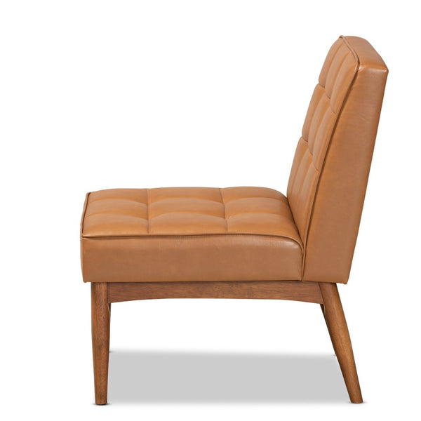 Baxton Studio Baxton Studio Sanford Mid-Century Modern Tan Faux Leather Dining Chair with Walnut Tapered Legs BBT8051.11-Tan/Walnut-CC