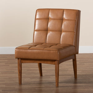 Baxton Studio Baxton Studio Sanford Mid-Century Modern Tan Faux Leather Dining Chair with Walnut Tapered Legs BBT8051.11-Tan/Walnut-CC