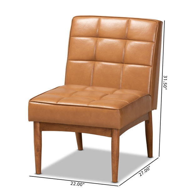 Baxton Studio Baxton Studio Sanford Mid-Century Modern Tan Faux Leather Dining Chair with Walnut Tapered Legs BBT8051.11-Tan/Walnut-CC