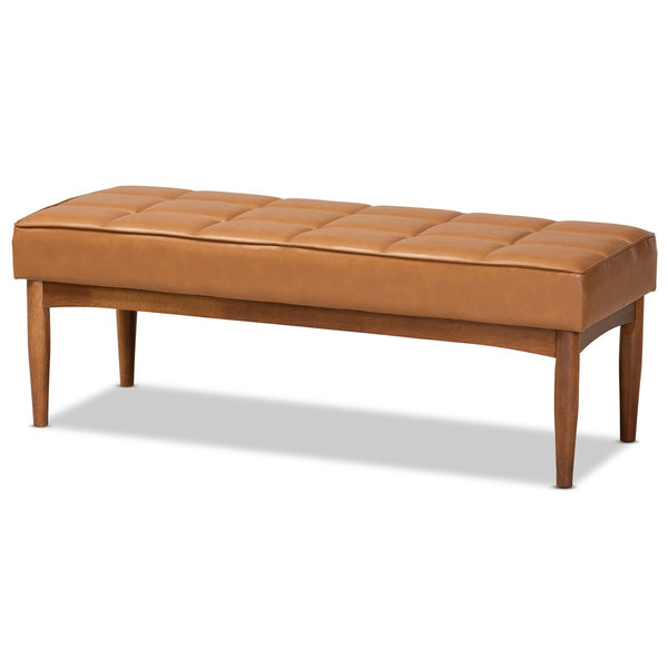 Baxton Studio Baxton Studio Sanford Mid-Century Modern Tan Faux Leather Dining Bench with Walnut Frame & Comfort BBT8051.11-Tan/Walnut-Bench