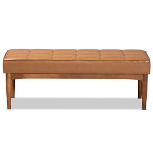 Baxton Studio Baxton Studio Sanford Mid-Century Modern Tan Faux Leather Dining Bench with Walnut Frame & Comfort BBT8051.11-Tan/Walnut-Bench