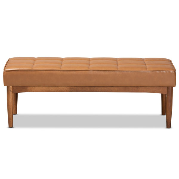 Baxton Studio Baxton Studio Sanford Mid-Century Modern Tan Faux Leather Dining Bench with Walnut Frame & Comfort BBT8051.11-Tan/Walnut-Bench