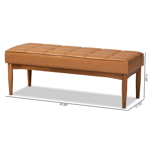 Baxton Studio Baxton Studio Sanford Mid-Century Modern Tan Faux Leather Dining Bench with Walnut Frame & Comfort BBT8051.11-Tan/Walnut-Bench