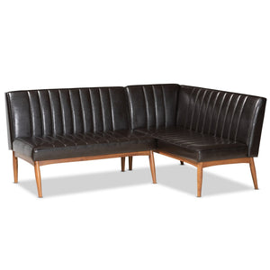 Baxton Studio Baxton Studio Mid-Century Modern 2-Piece Dining Nook Banquette Set in Dark Brown Faux Leather & Walnut BBT8051.12-Dark Brown/Walnut-2PC SF Bench