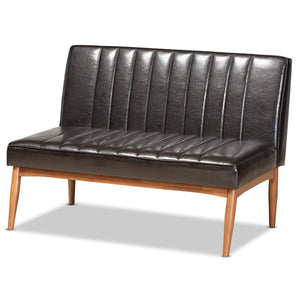 Baxton Studio Baxton Studio Mid-Century Modern Dining Nook Set in Dark Brown Faux Leather & Walnut Wood Finish Daymond 5-Piece BBT8051.12-Dark Brown/Walnut-5PC Dining Nook Set