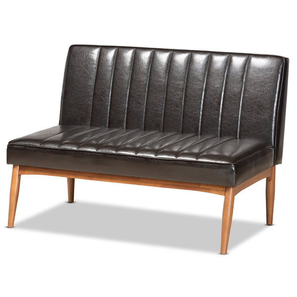 Baxton Studio Baxton Studio Mid-Century Modern Dining Nook Set in Dark Brown Faux Leather & Walnut Wood Finish Daymond 5-Piece BBT8051.12-Dark Brown/Walnut-5PC Dining Nook Set