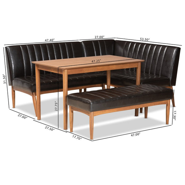 Baxton Studio Baxton Studio Mid-Century Modern Dining Nook Set in Dark Brown Faux Leather & Walnut Wood Finish Daymond 4-Piece BBT8051.12-Dark Brown/Walnut-4PC Dining Nook Set