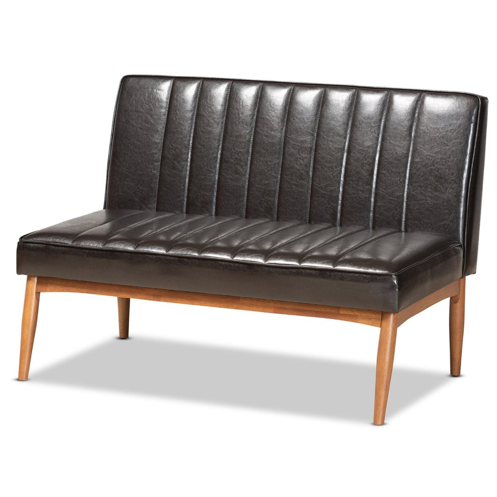 Baxton Studio Baxton Studio Mid-Century Modern Dining Nook Set in Dark Brown Faux Leather & Walnut Wood Finish Daymond 4-Piece BBT8051.12-Dark Brown/Walnut-4PC Dining Nook Set