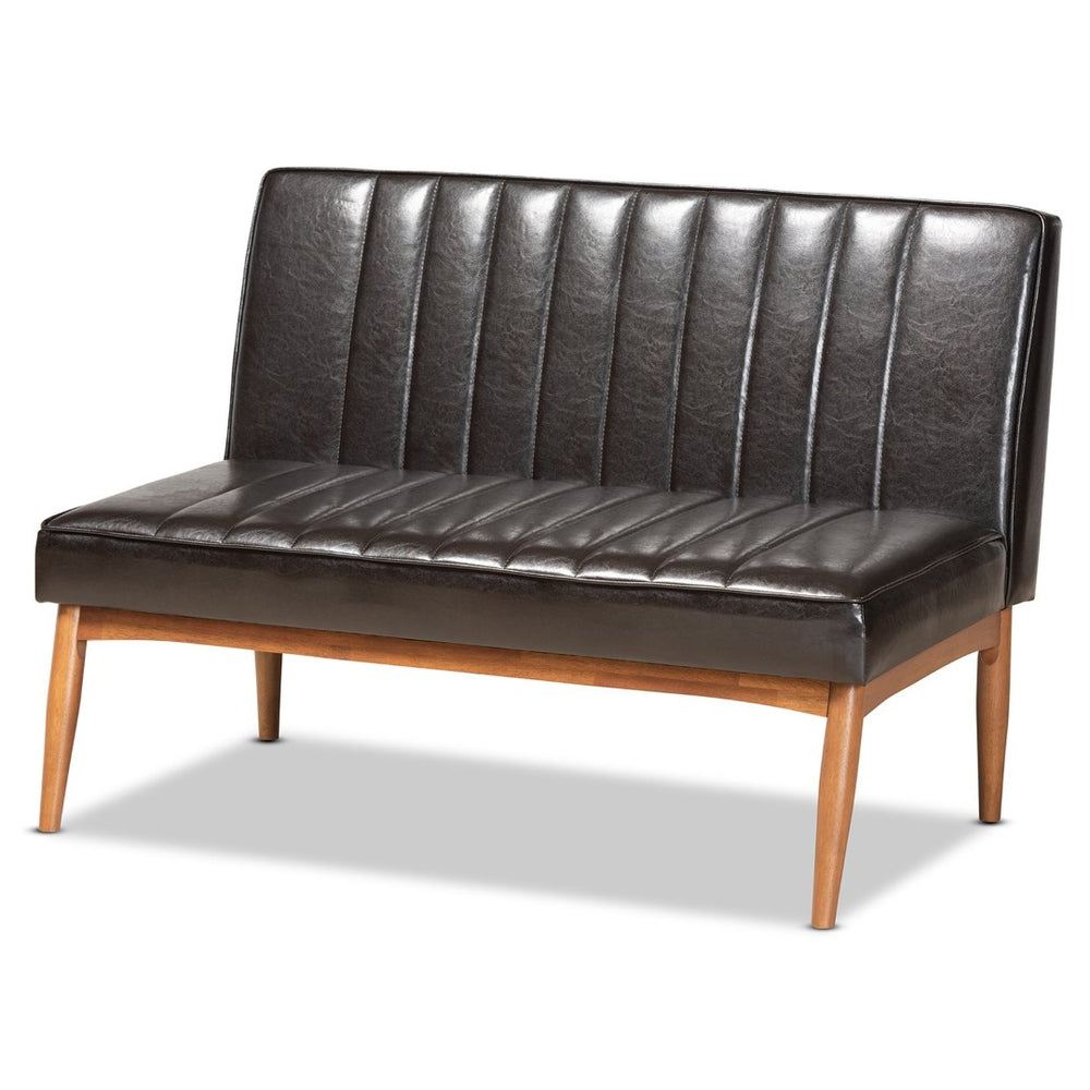 Baxton Studio Baxton Studio Mid-Century Modern 2-Piece Dining Nook Banquette Set in Dark Brown Faux Leather & Walnut BBT8051.12-Dark Brown/Walnut-2PC SF Bench
