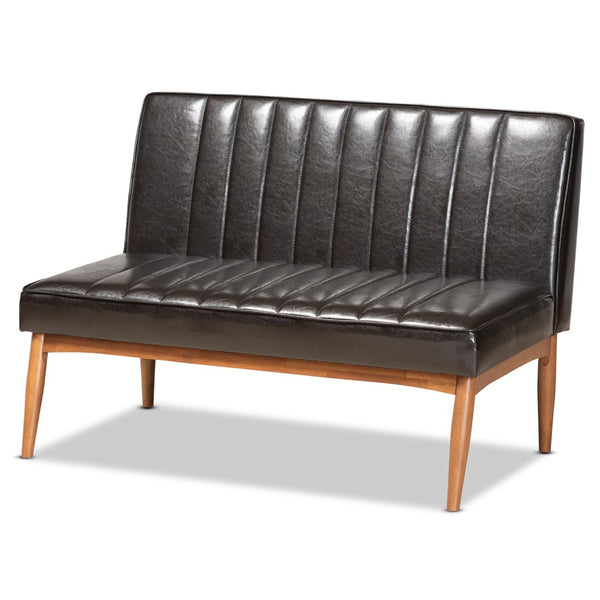 Baxton Studio Baxton Studio Mid-Century Modern 2-Piece Dining Nook Banquette Set in Dark Brown Faux Leather & Walnut BBT8051.12-Dark Brown/Walnut-2PC SF Bench