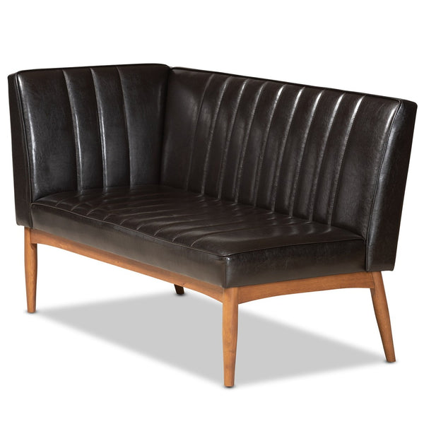 Baxton Studio Baxton Studio Mid-Century Modern 2-Piece Dining Nook Banquette Set in Dark Brown Faux Leather & Walnut BBT8051.12-Dark Brown/Walnut-2PC SF Bench