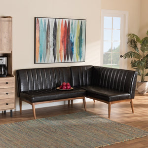 Baxton Studio Baxton Studio Mid-Century Modern 2-Piece Dining Nook Banquette Set in Dark Brown Faux Leather & Walnut BBT8051.12-Dark Brown/Walnut-2PC SF Bench