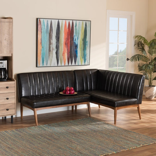 Baxton Studio Baxton Studio Mid-Century Modern 2-Piece Dining Nook Banquette Set in Dark Brown Faux Leather & Walnut BBT8051.12-Dark Brown/Walnut-2PC SF Bench