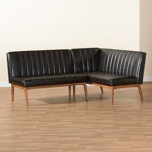 Baxton Studio Baxton Studio Mid-Century Modern 2-Piece Dining Nook Banquette Set in Dark Brown Faux Leather & Walnut BBT8051.12-Dark Brown/Walnut-2PC SF Bench