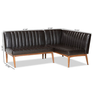 Baxton Studio Baxton Studio Mid-Century Modern 2-Piece Dining Nook Banquette Set in Dark Brown Faux Leather & Walnut BBT8051.12-Dark Brown/Walnut-2PC SF Bench