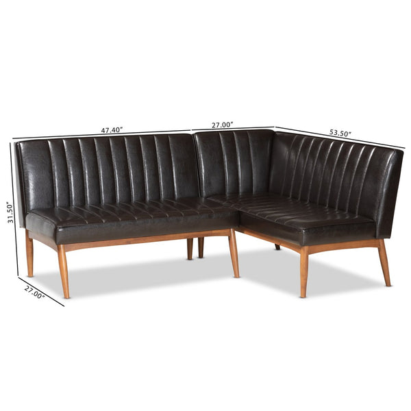 Baxton Studio Baxton Studio Mid-Century Modern 2-Piece Dining Nook Banquette Set in Dark Brown Faux Leather & Walnut BBT8051.12-Dark Brown/Walnut-2PC SF Bench