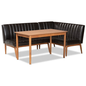 Baxton Studio Baxton Studio Mid-Century Modern Dining Nook Set in Dark Brown Faux Leather & Walnut Wood Finish Daymond 3-Piece BBT8051.12-Dark Brown/Walnut-3PC Dining Nook Set