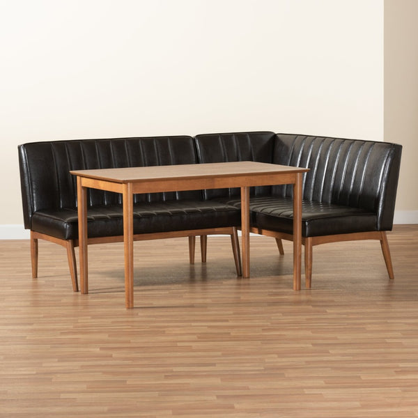 Baxton Studio Baxton Studio Mid-Century Modern Dining Nook Set in Dark Brown Faux Leather & Walnut Wood Finish Daymond 3-Piece BBT8051.12-Dark Brown/Walnut-3PC Dining Nook Set