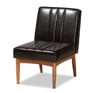 Baxton Studio Baxton Studio Daymond Mid-Century Modern Dining Chair in Dark Brown Faux Leather & Walnut Wood Finish BBT8051.12-Dark Brown/Walnut-CC